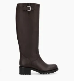 Hot Botte biker à boucle - Biker 40 - Cuir grainé - Marron foncé Bottes|Bottes