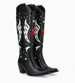 Hot Botte western à talon brodée - Tina 50 - Cuir de veau lisse brillant - Bottes|Santiags