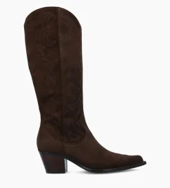 Discount Botte western brodée à talon - Ruby 50 - Cuir velours - Marron foncé Bottes|Bottes
