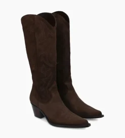 Discount Botte western brodée à talon - Ruby 50 - Cuir velours - Marron foncé Bottes|Bottes