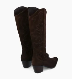 Discount Botte western brodée à talon - Ruby 50 - Cuir velours - Marron foncé Bottes|Bottes