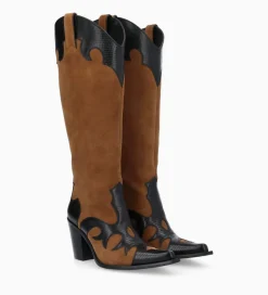 Online Botte western brodée à talon - Terry 80 - Cuir velours/Cuir imprimé lézard - Bottes|Bottes