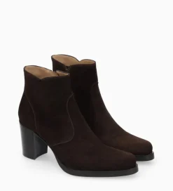 Discount Bottine à talon à zip - Paddy 70 - Cuir velours - Marron foncé Boots - Bottines|Boots - Bottines