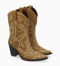 New Bottine western brodée à talon - Andrea 80 - Cuir velours - Boots - Bottines|Boots - Bottines