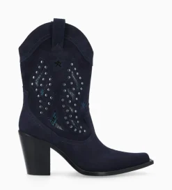 Bottine western brodée à talon avec clous - Tippi 80 - Cuir velours/Cuir imprimé serpent - Boots - Bottines|Santiags