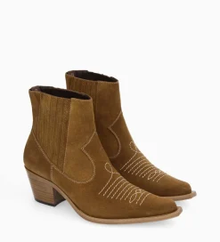 Discount Bottine western chelsea brodée à talon - Simone 50 - Cuir velours - Boots - Bottines|Boots - Bottines