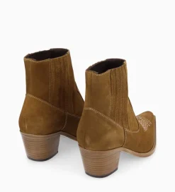 Discount Bottine western chelsea brodée à talon - Simone 50 - Cuir velours - Boots - Bottines|Boots - Bottines