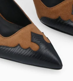 New Escarpin à bride arrière - Suzy 60 - Cuir velours/Cuir imprimé lézard - Escarpins