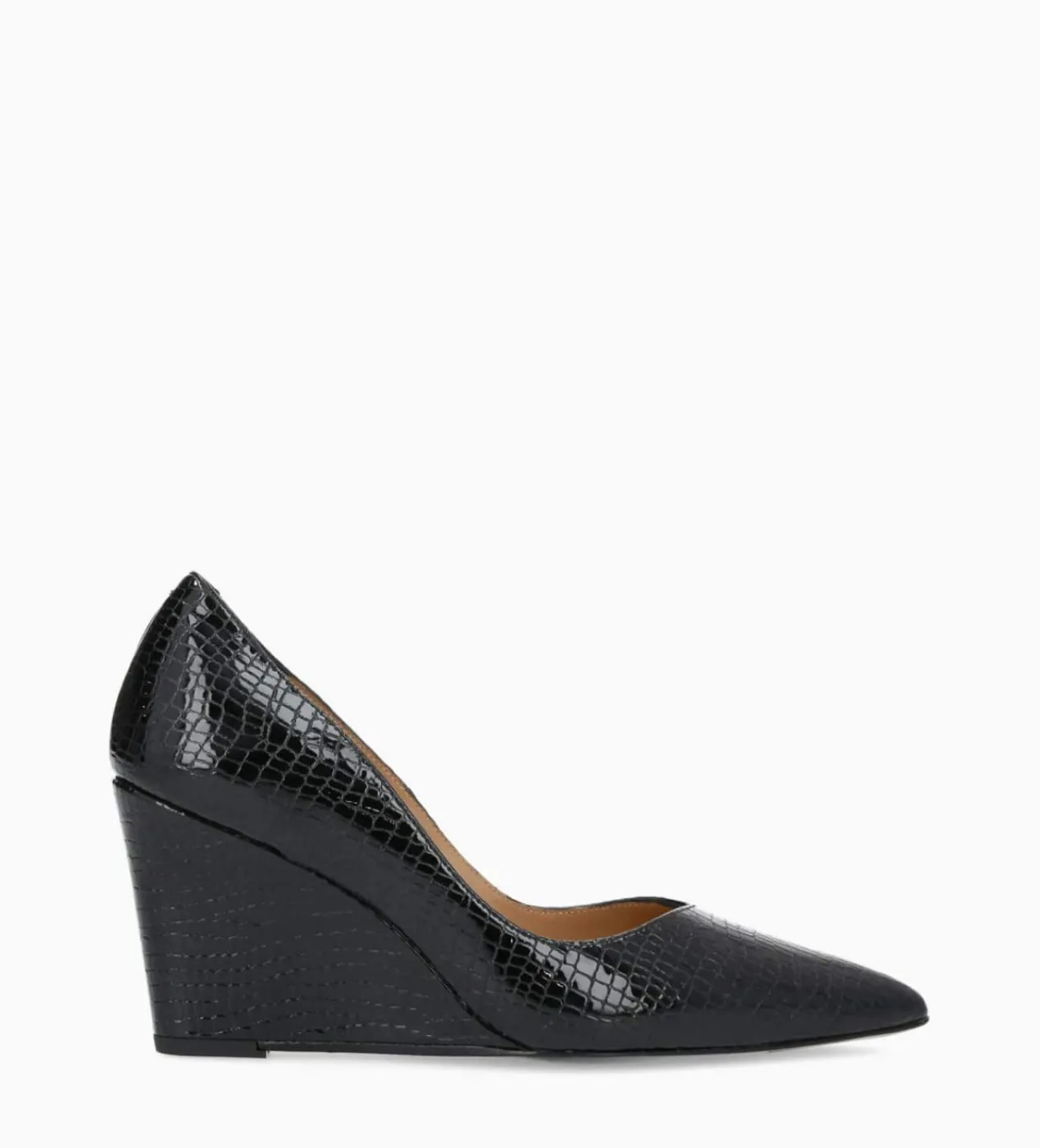 Outlet Escarpin à talon compensé à bout pointu - Francesca 70 - Cuir imprimé serpent verni - Escarpins