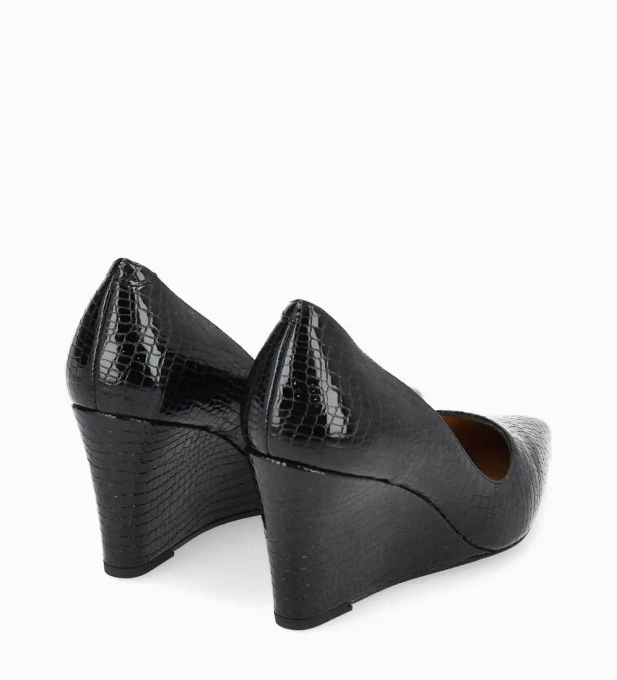 Outlet Escarpin à talon compensé à bout pointu - Francesca 70 - Cuir imprimé serpent verni - Escarpins