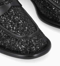 Discount Mocassin à talon à bout carré - Anaïs 50 - Toile pailletée/Cuir de veau - Mocassins - Escarpins|Mocassins