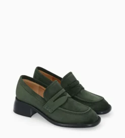 Clearance Mocassin à talon à bout carré - Anaïs 50 - Cuir velours - Mocassins - Escarpins|Mocassins